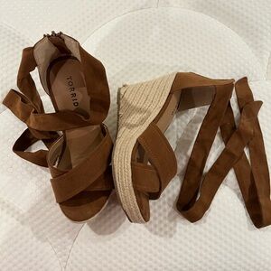 Torrid Brown Lace-up Wedge Sandal, size 7